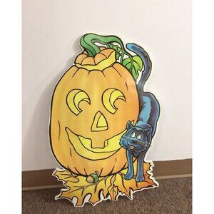 Vintage Large Halloween Pumpkin Cutout with black cat